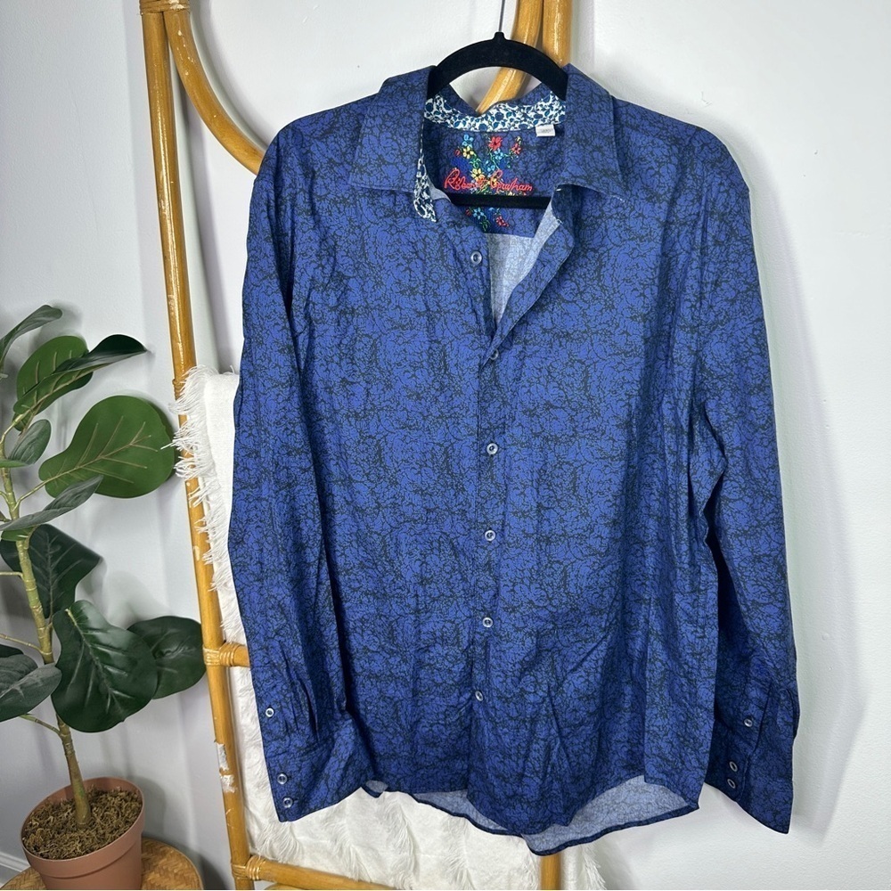 Robert Graham Navy Long Sleeve Collard Button Down Top sz XL